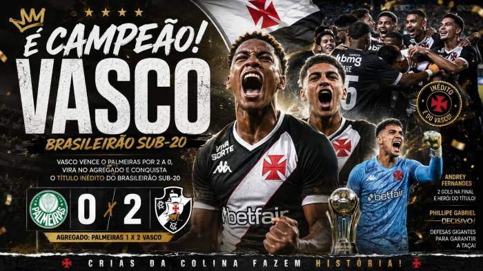 É CAMPEÃO! Vasco vira sobre o Palmeiras e conquista o Brasileirão Sub-20 pela primeira vez